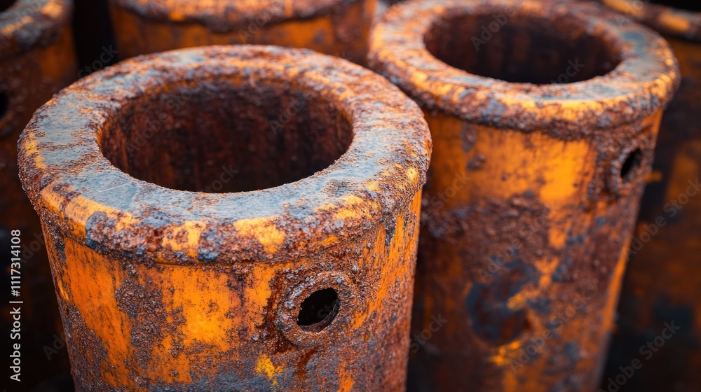 Rusted Metal Cylinders Displaying Extensive Corrosion Rusted Metal Cylinders Displaying Extensive Corrosion