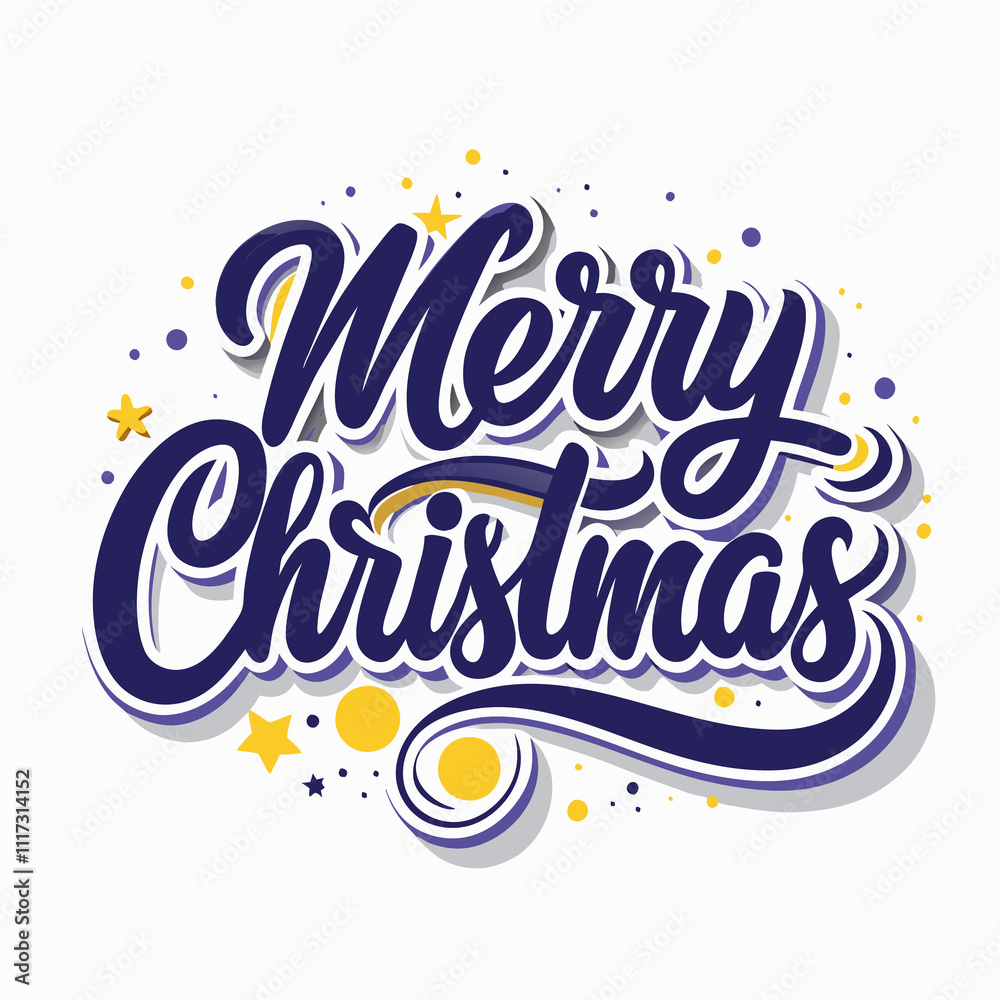 Obraz premium Merry Christmas calligraphy lettering design with stars and dots.