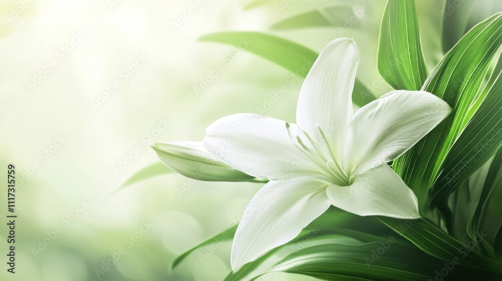 Fototapeta premium Serene White Lily Blossom in a Lush Garden