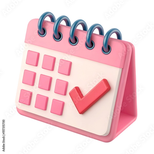 pink color calendar with check mark 3d render icon 