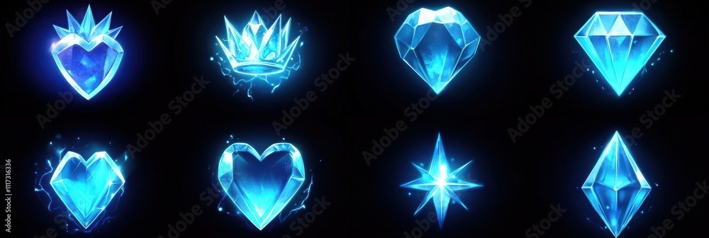 Vibrant Vector Set of Crystal Game Assets for Magical UI Experiences