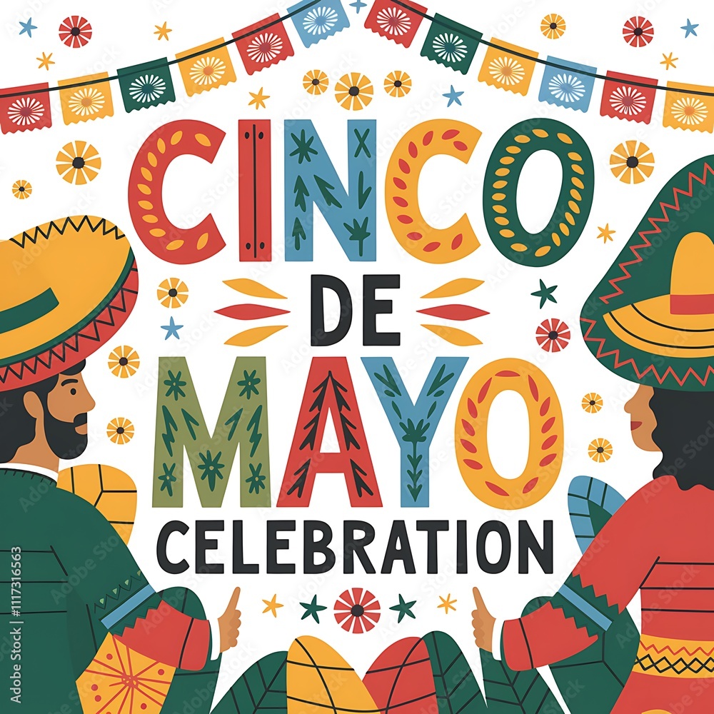 Obraz premium Cinco De Mayo Festive Celebration Featuring People In Sombreros