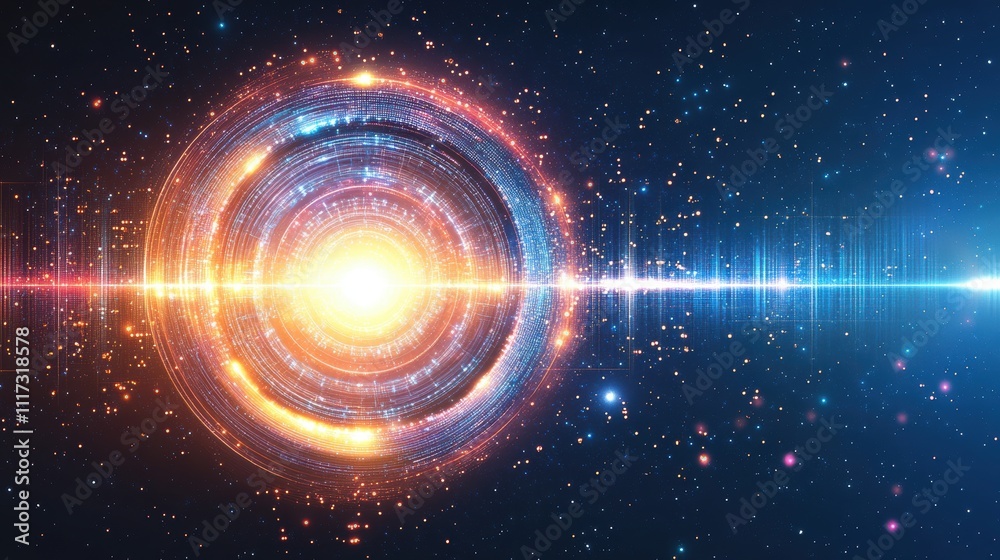 Fototapeta premium Abstract glowing circular energy field in space.