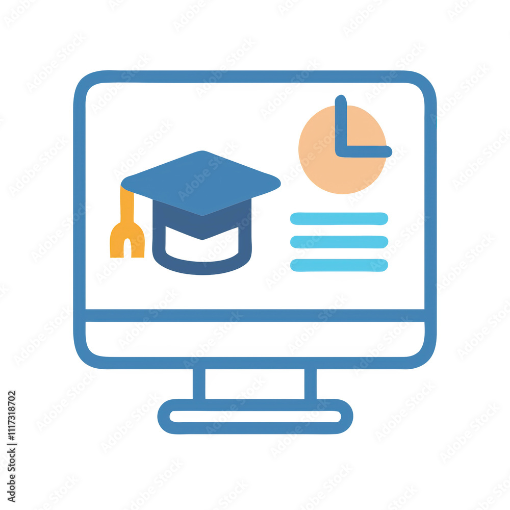 Computer screen with graduation cap and data chart icon Computer screen with graduation cap and data chart icon