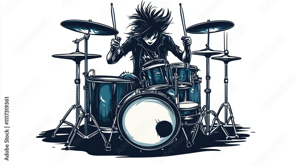 Drummer plays drums 2D Logo on white background Drummer plays drums 2D Logo on white background