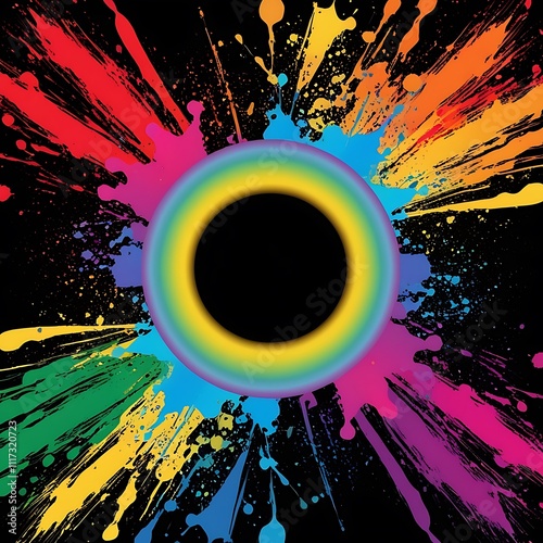 Circular colorful objects against dark background, abstract backdrop wallpaper design, splash of random colors on screen