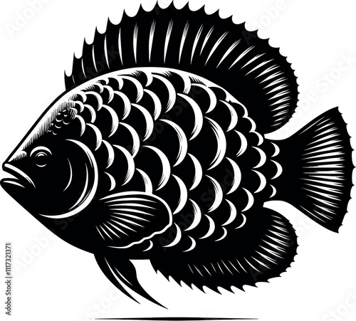 Tilapia Fish Silhouette - Black Vector Cricut Design for T-Shirt Printing