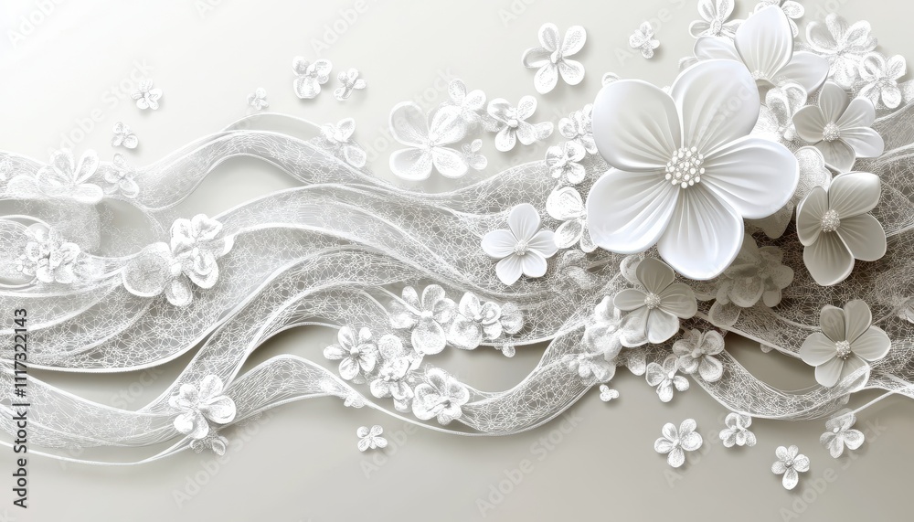 Elegant White Flowers and Flowing Fabric Design Elegant White Flowers and Flowing Fabric Design