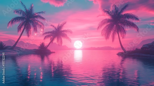Tranquil sunset over tropical water beach landscape serene vibe