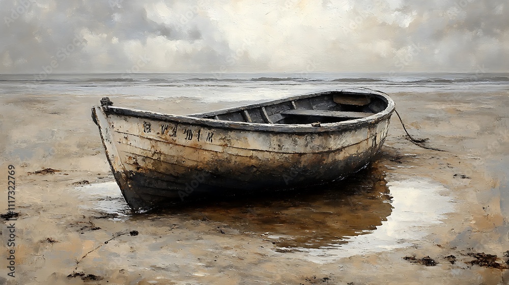 Abandoned boat on sandy shore coastal landscape artistic view Abandoned boat on sandy shore coastal landscape artistic view