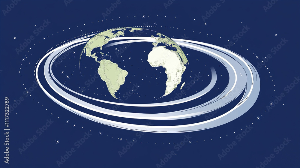 Earth axis diagram illustration showing the tilt of the Earth's rotational axis relative to its orbital plane, explaining the cause of seasonal changes and the distribution of sunlight. Earth axis diagram illustration showing the tilt of the Earth's rotational axis relative to its orbital plane, explaining the cause of seasonal changes and the distribution of sunlight.