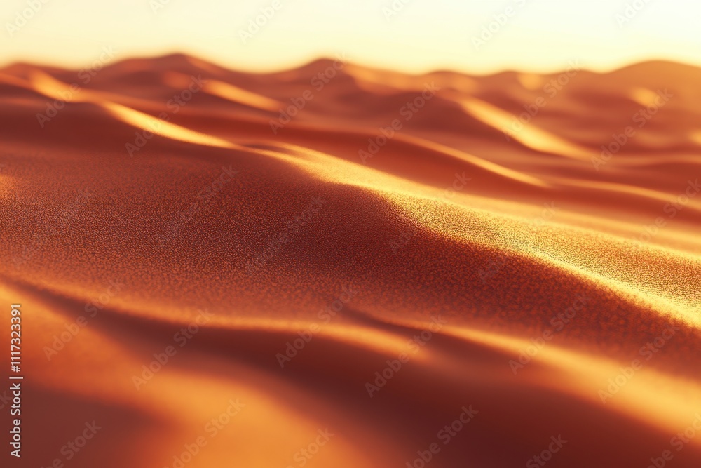 A close-up view of undulating sand dunes illuminated by soft sunlight. A close-up view of undulating sand dunes illuminated by soft sunlight.