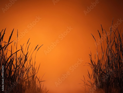 Vibrant ecosystem of a glowing orange pond surrounded by lush plants at sunset capturing the beauty of nature's serenity and diversity in a tranquil landscape