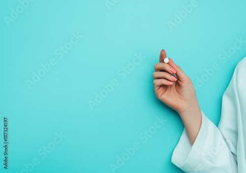 Pill of painkiller in doctor hand. Pharmacy, pharmacology, medicine concept.