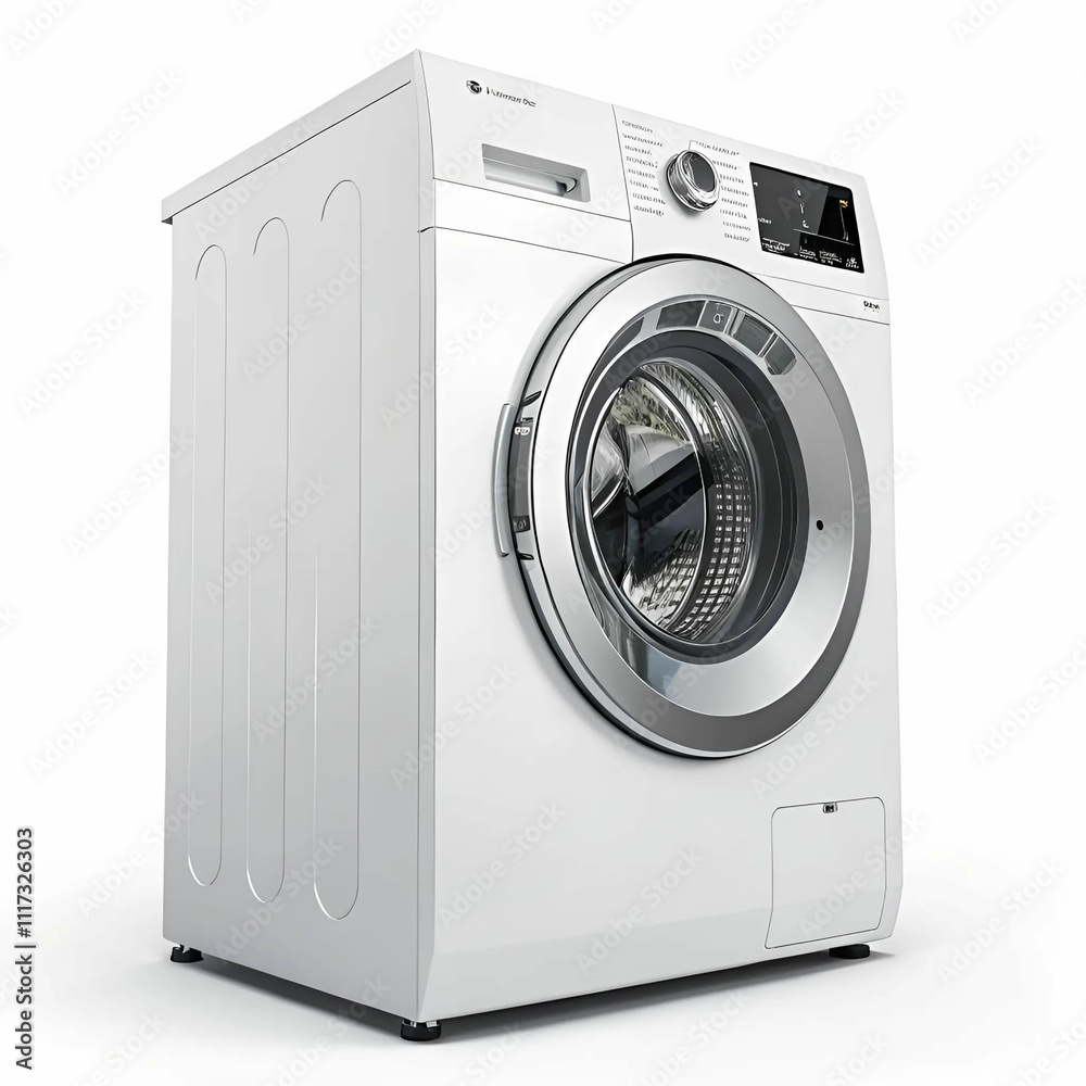 A modern washing machine with a sleek design, featuring a digital control A modern washing machine with a sleek design, featuring a digital control