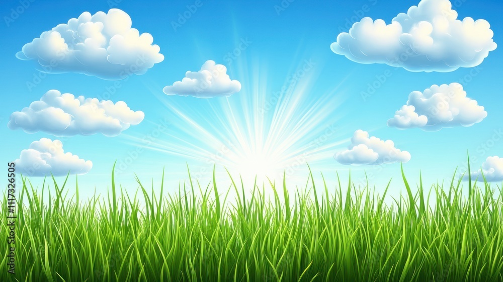 Sunny Sky Above Lush Green Grass Field Sunny Sky Above Lush Green Grass Field