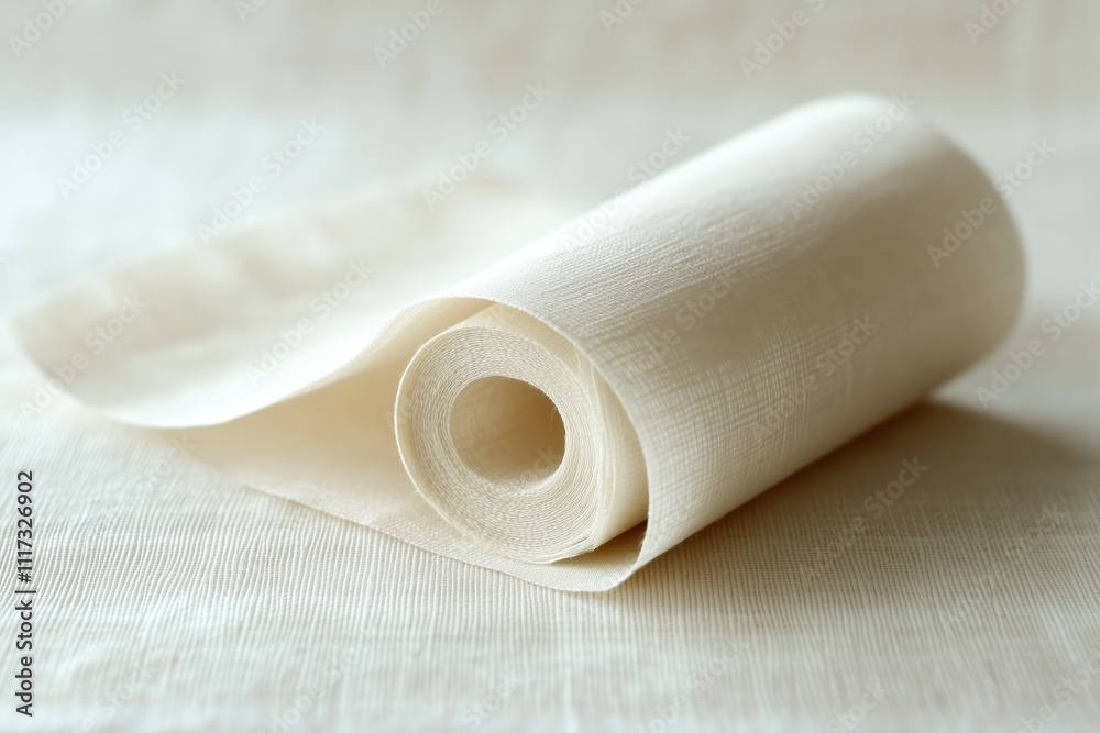Fototapeta premium Rolled Beige Fabric on Neutral Background