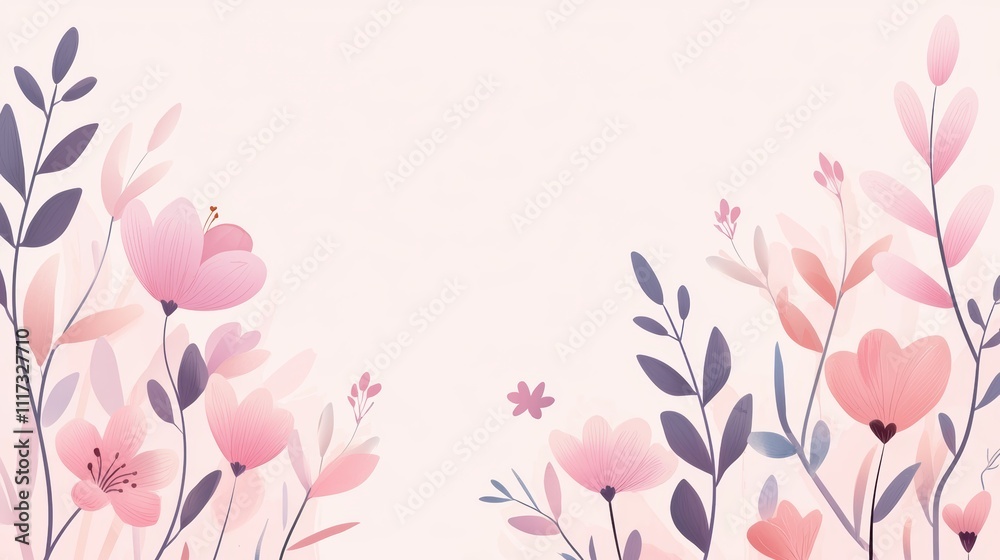 Soft Pink Floral Design with Delicate Leaves and Petals Soft Pink Floral Design with Delicate Leaves and Petals
