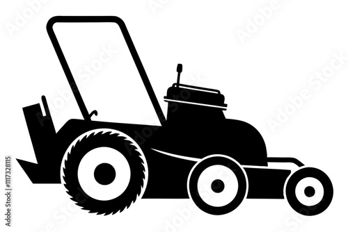 Modern lawn mower icon silhouette vector illustration,Isolated vector silhouette of a gardener with a lawn mower cutting grass.