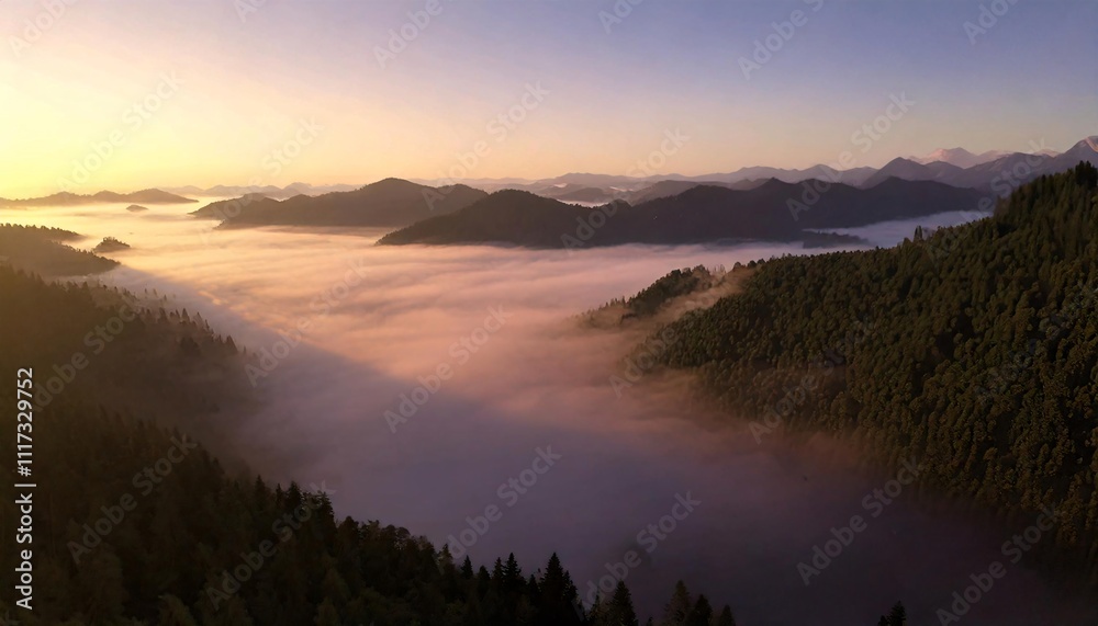Aerial Mountain in Morning Fog Aerial Mountain in Morning Fog