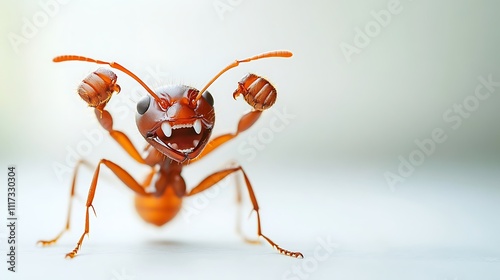 Joyful ant raising fits with joy, happiness, encouraging and cheering photo