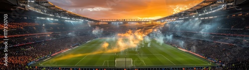 Football Stadium, soccer stadium with full capacity crowded field arena