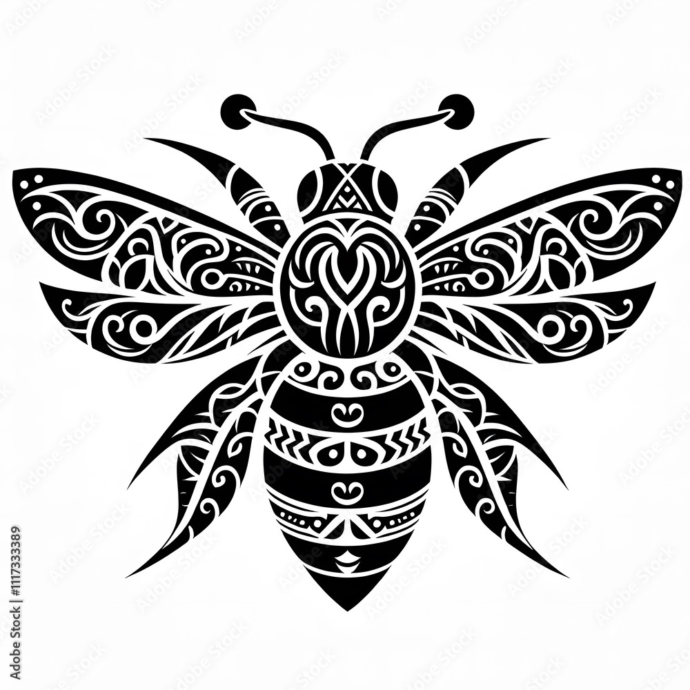 AI Generate of Bee Shape in Maori Art style isolated in white AI Generate of Bee Shape in Maori Art style isolated in white