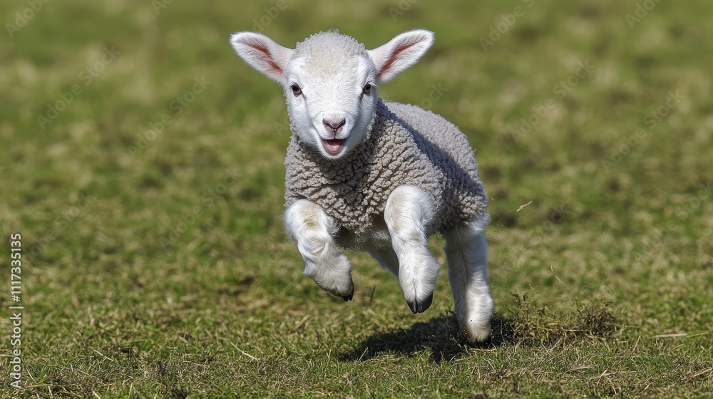 Adorable lamb leaping joyfully across a grassy field. Adorable lamb leaping joyfully across a grassy field.