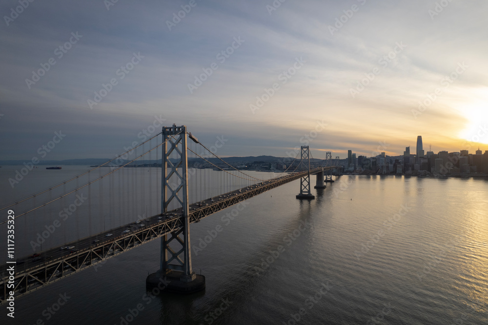 Fototapeta premium Sunset at San Francisco Bay and Bay Bridge