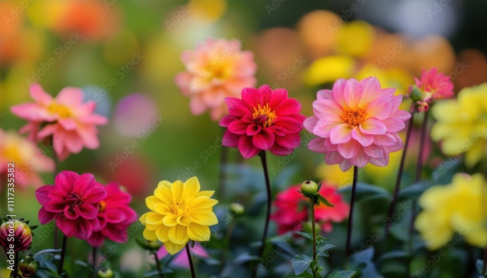 Vibrant flowers in a garden, showcasing various colors and species. Vibrant flowers in a garden, showcasing various colors and species.