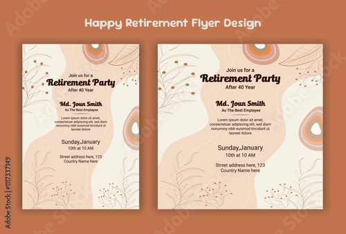 Happy retirement lunch party invitation flyer design template 
