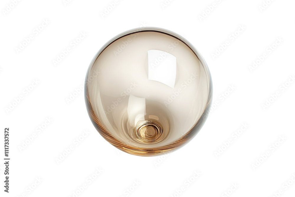 Transparent glass orb resting on a white surface reflecting light in a modern indoor setting Transparent glass orb resting on a white surface reflecting light in a modern indoor setting