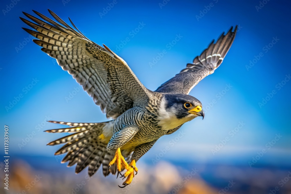 Fototapeta premium The Majestic Peregrine Falcon in Flight: Capturing the Speed and Grace of Nature's Fastest Bird in a Stunning Documentary Style Photography