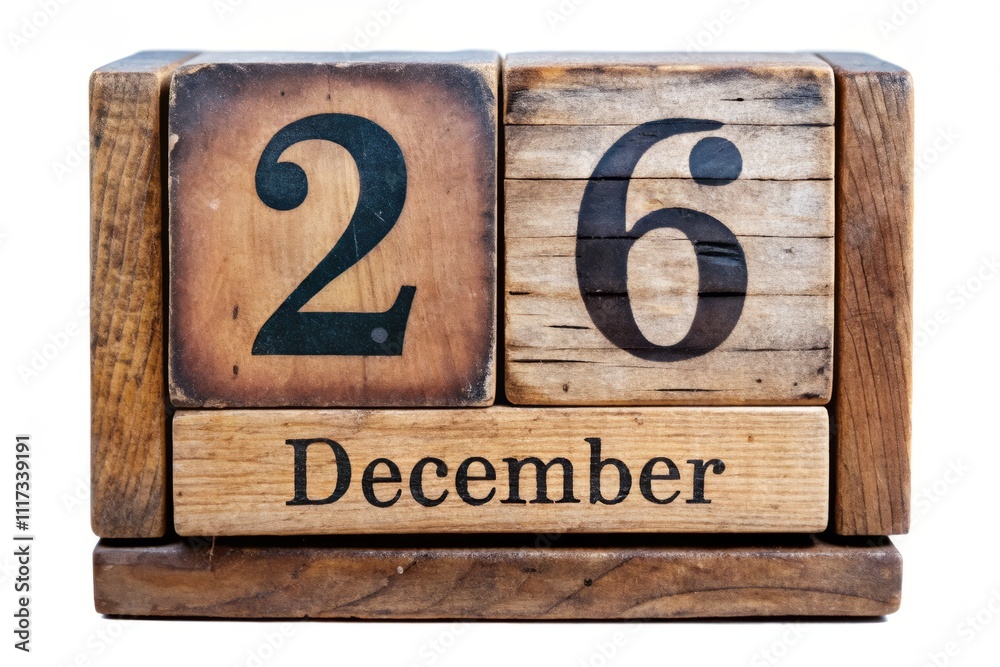 Wooden Calendar Displaying December 26th with Clipping Path for Creative Projects and Stock Photo Use Wooden Calendar Displaying December 26th with Clipping Path for Creative Projects and Stock Photo Use