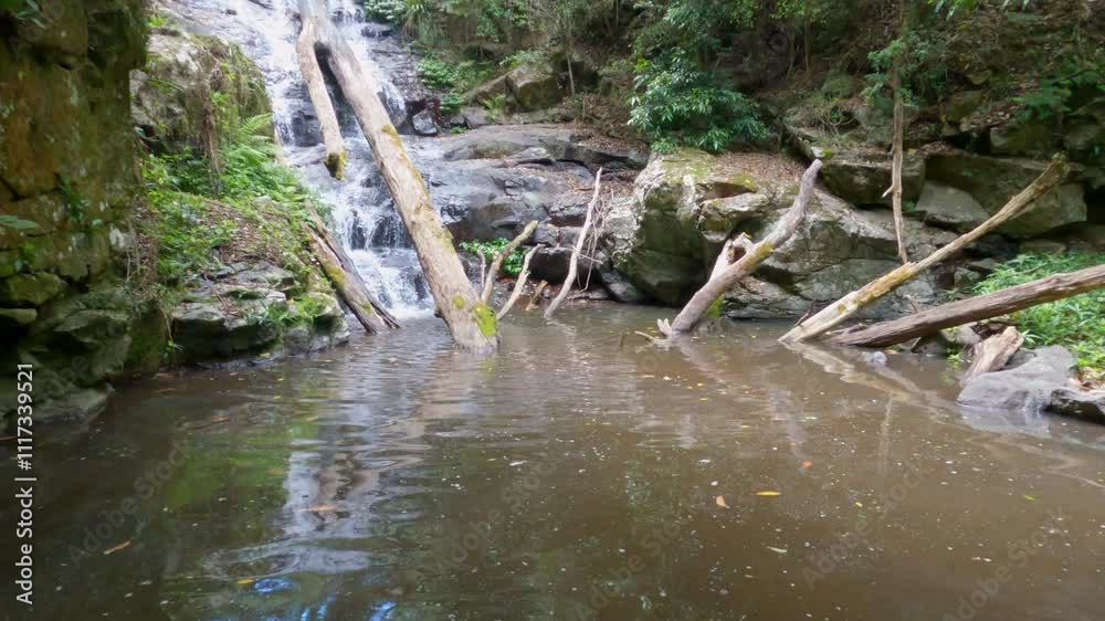 Rustic Waterfall Flowing Into a Muddy Waterhole Rustic Waterfall Flowing Into a Muddy Waterhole