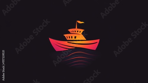 A stylized boat icon with vibrant colors, representing travel or maritime themes. photo