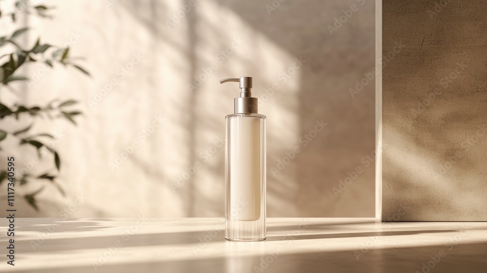 A sleek, modern pump bottle on a surface, illuminated by soft natural light. A sleek, modern pump bottle on a surface, illuminated by soft natural light.