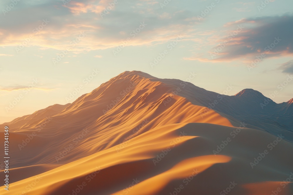 Serene desert landscape with soft dunes illuminated by warm sunlight. Serene desert landscape with soft dunes illuminated by warm sunlight.