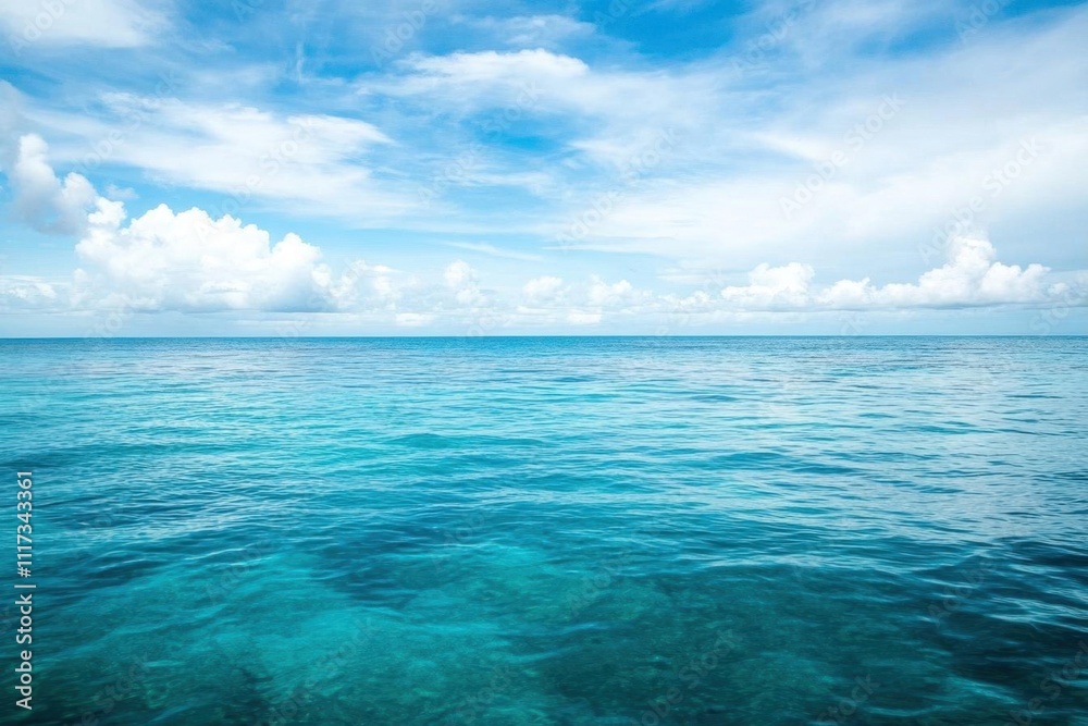Serene ocean view with clear waters and a bright sky. Serene ocean view with clear waters and a bright sky.
