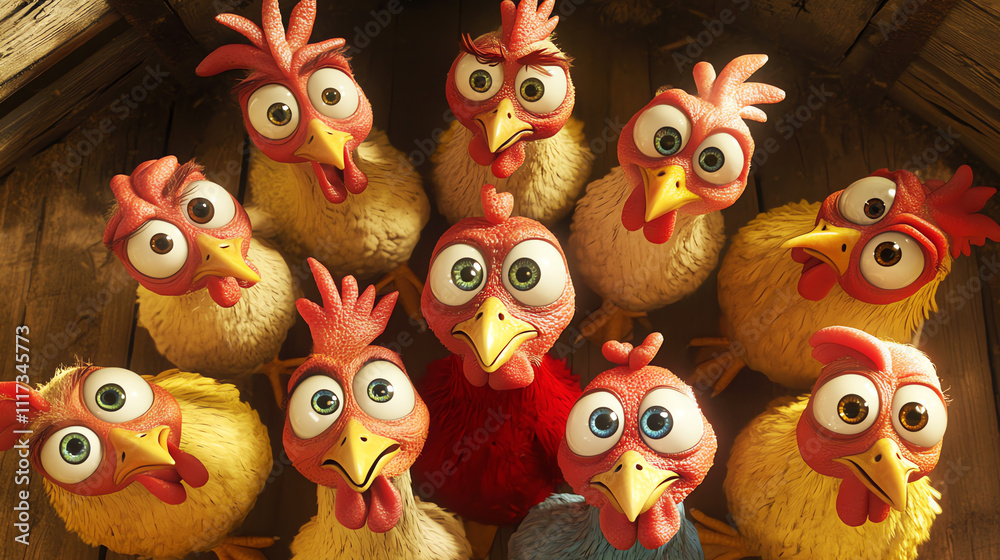 surprised chickens, AI generated surprised chickens, AI generated