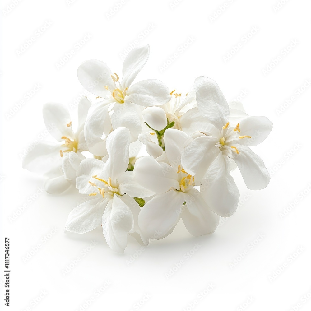 A cluster of delicate white flowers with yellow accents on a light background. A cluster of delicate white flowers with yellow accents on a light background.