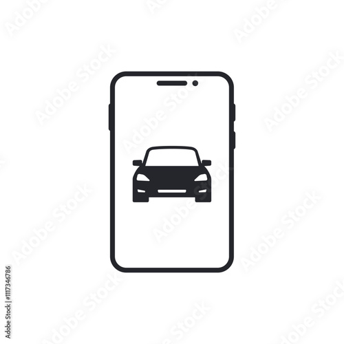 Car symbol on smart phone screen icon. Car rental, taxi or car insurance concept Vector isolated illustration