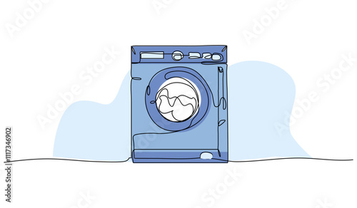 Vector illustration of laundry washing machine. Modern flat in continuous line style.