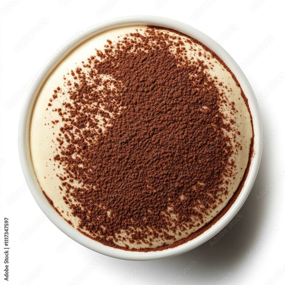 A bowl of creamy dessert topped with a generous layer of cocoa powder. A bowl of creamy dessert topped with a generous layer of cocoa powder.