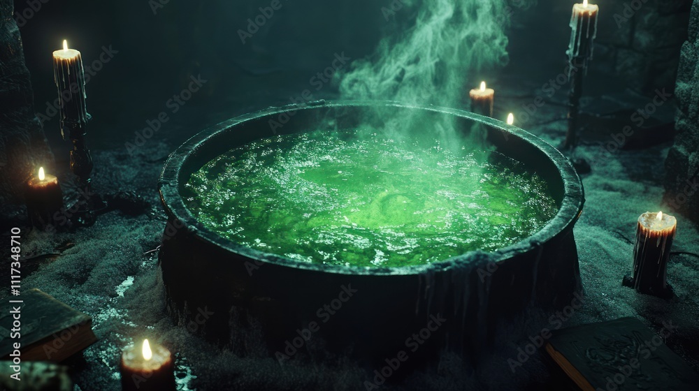 Boiling Cauldron with Smoke and Candles Boiling Cauldron with Smoke and Candles