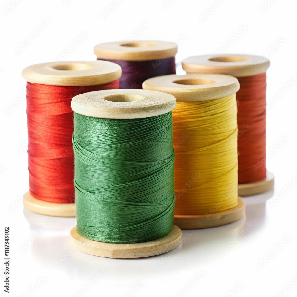 A collection of thread cones in vibrant colors, neatly arranged, A collection of thread cones in vibrant colors, neatly arranged,