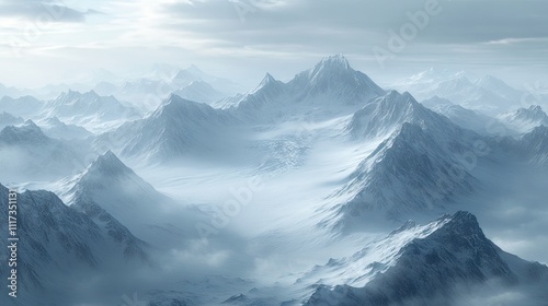 Wallpaper Mural Majestic peaks rise dramatically in this sweeping panned view, capturing endless snow-covered expanses and rugged contours, ideal for showcasing natures beauty in your projects. Torontodigital.ca