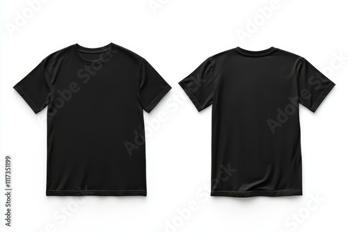 A black t-shirt displayed from the front and back, showcasing a simple design. photo