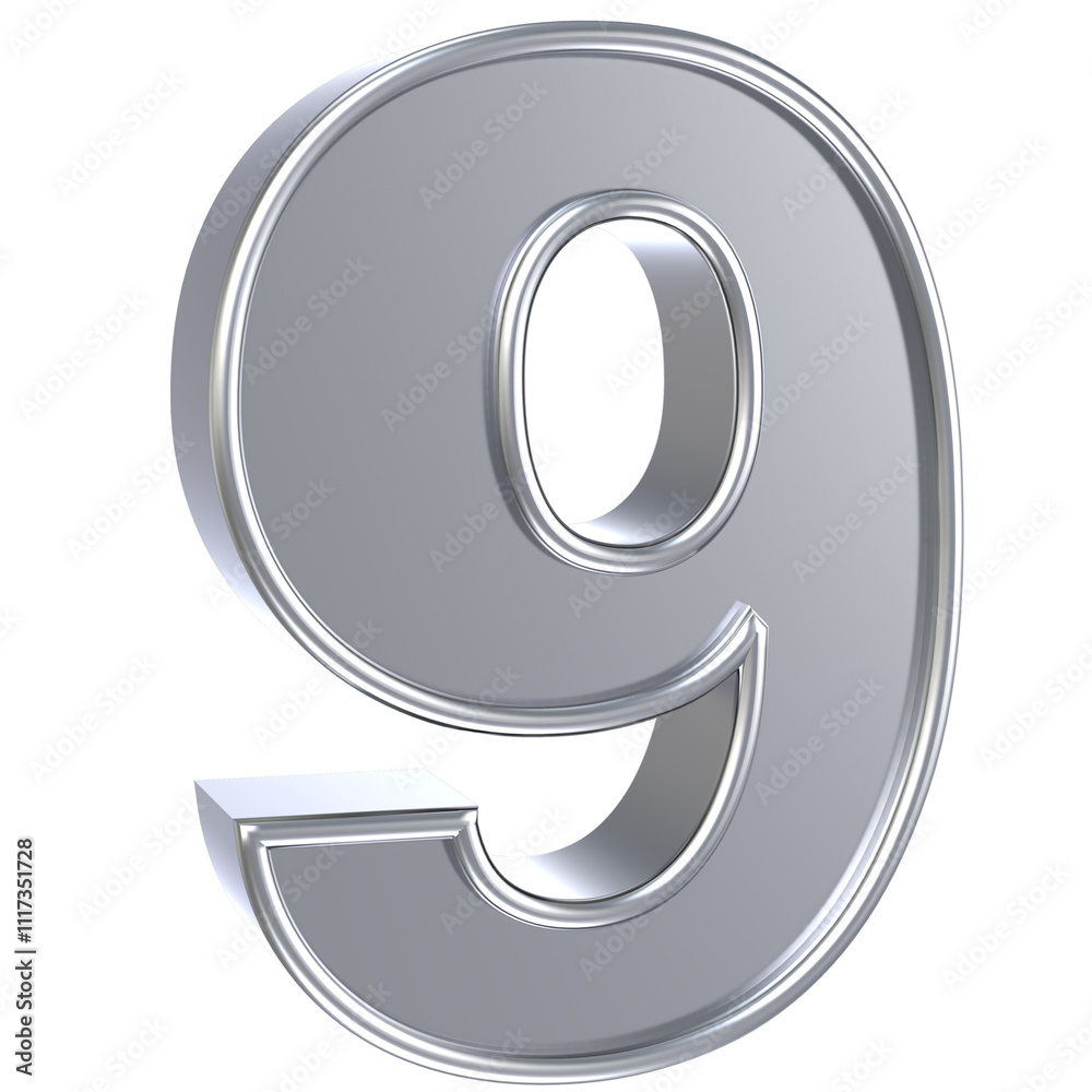 9 Number Silver 3D Render 9 Number Silver 3D Render