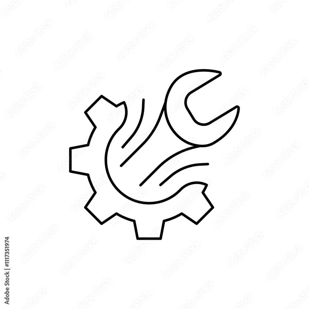 Outline icon Gear for Spanner, the mechanism being repaired or adjusted.